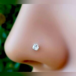Sterling silver nose ring with cubic zirconia stone